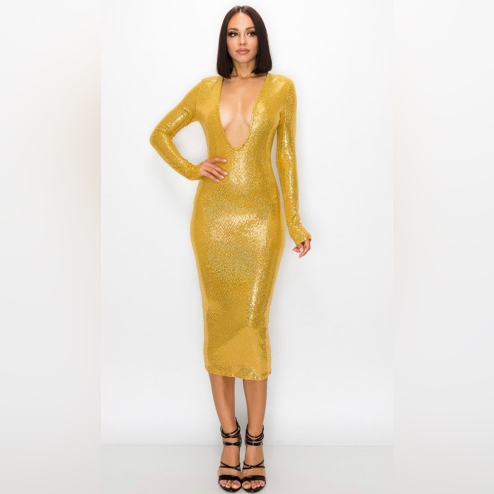 Gold Sequin Long Sleeve Dress
